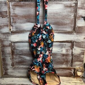 Merona Floral One Piece Swimsuit - Black and Blue